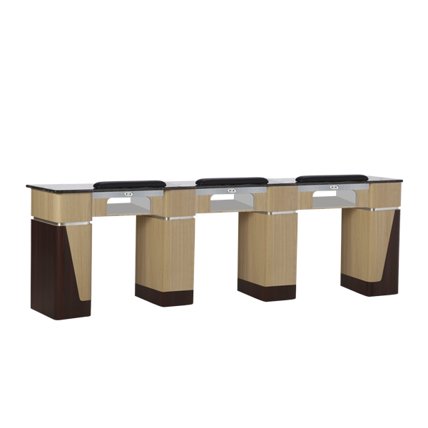 Triple Nail Table T-06 With Dryer Hole (Ash/Rosewood)